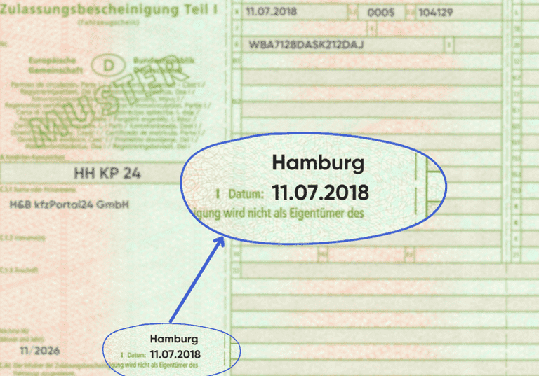 Ablesen der letzten Registrierung aus dem Fahrzeugschein